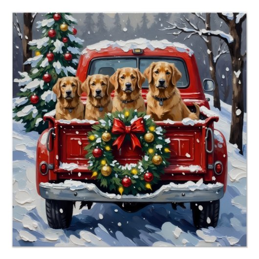 Finnish Lapphund Christmas Red Truck Holiday ポスター (正面)