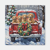 Finnish Lapphund Christmas Red Truck Holiday マグネット (正面)