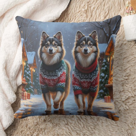 Finnish Lapphund Dogs Christmas Snow Holiday クッション (ブランケット)