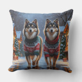 Finnish Lapphund Dogs Christmas Snow Holiday クッション (正面)