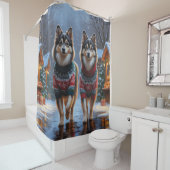 Finnish Lapphund Dogs Christmas Snow Holiday シャワーカーテン (インサイチュ)