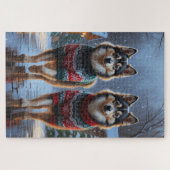 Finnish Lapphund Dogs Christmas Snow Holiday ジグソーパズル (横)