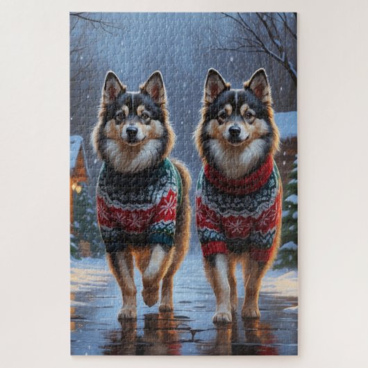 Finnish Lapphund Dogs Christmas Snow Holiday ジグソーパズル (縦)