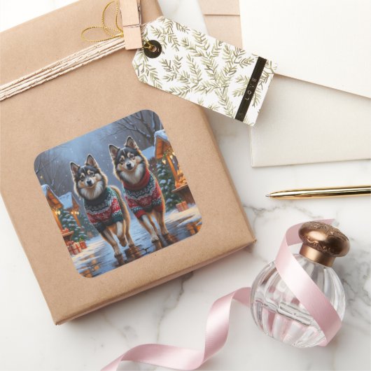 Finnish Lapphund Dogs Christmas Snow Holiday スクエアシール (ギフト)