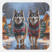 Finnish Lapphund Dogs Christmas Snow Holiday スクエアシール (正面)