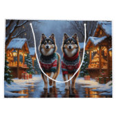 Finnish Lapphund Dogs Christmas Snow Holiday ラージペーパーバッグ (裏面)