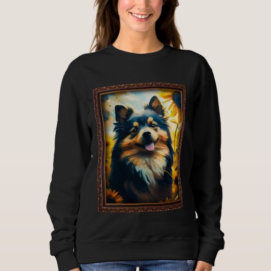 Finnish Lapphund Painting Sunflower Flower Mom Wom スウェットシャツ (正面)