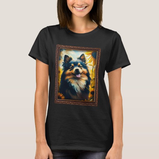 Finnish Lapphund Painting Sunflower Flower Mom Wom Tシャツ (正面)