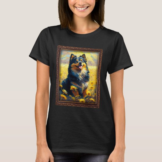 Finnish Lapphund Painting Sunflower Flower Mom Wom Tシャツ (正面)