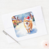 Finnish Lapphund Snowy Village Santa Hat Christmas スクエアシール (封筒)