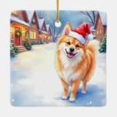 Finnish Lapphund Snowy Village Santa Hat Christmas セラミックオーナメント (裏面)