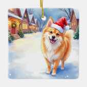 Finnish Lapphund Snowy Village Santa Hat Christmas セラミックオーナメント (正面)