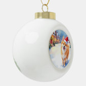 Finnish Lapphund Snowy Village Santa Hat Christmas セラミックボールオーナメント (左)