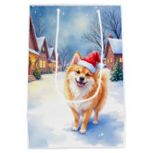 Finnish Lapphund Snowy Village Santa Hat Christmas ミディアムペーパーバッグ (裏面)