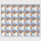 Finnish Lapphund Snowy Village Santa Hat Christmas ラッピングペーパー (フラット)