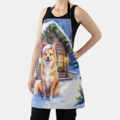 Finnish Spitz Snowy Cabin Santa Hat Christmas Art エプロン (インサイチュ)