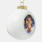 Finnish Spitz Snowy Cabin Santa Hat Christmas Art セラミックボールオーナメント (左)