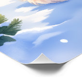 Finnish Spitz Snowy Cabin Santa Hat Christmas Art ポスター (コーナー)