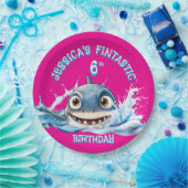 Fintastic Shark Plate | Girls Pink Party ペーパープレート (パーティー)