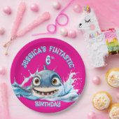 Fintastic Shark Plate | Girls Pink Party ペーパープレート (パーティー)