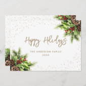 Fir Cones Holly Red Berries White Gold シーズンカード (正面/裏面)