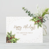 Fir Cones Holly Red Berries White Gold シーズンカード (スタンド正面)