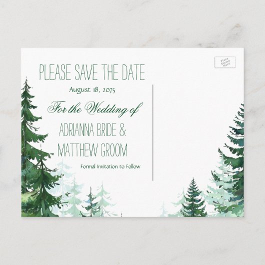 Fir Tree Wedding Save the Date 案内ポストカード (裏面)