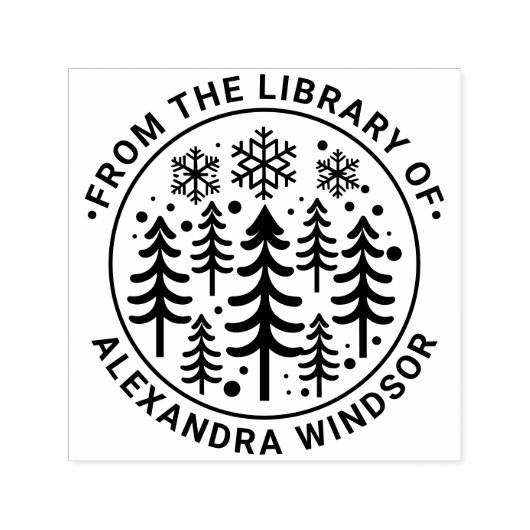 Fir Trees and Snowflakes Libraryブック名#2 セルフインキングスタンプ (デザイン)
