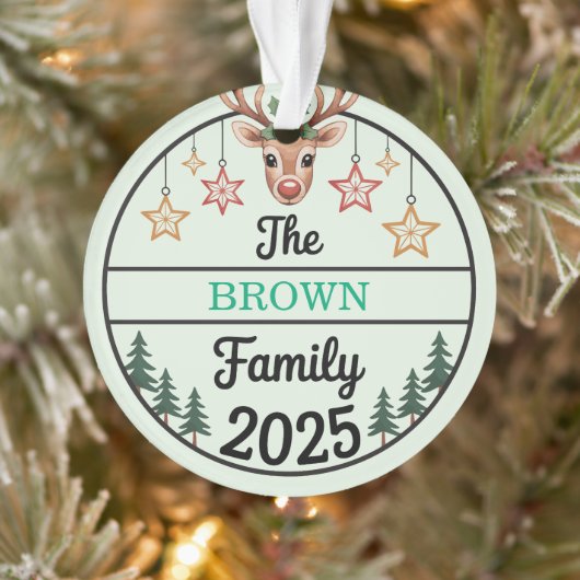 Fir Trees Stars Family Name 2025 Christmas オーナメント (ツリー)