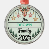 Fir Trees Stars Family Name 2025 Christmas メタルオーナメント (正面)