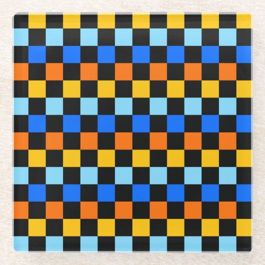 Fire and ice checkerboard pattern ガラスコースター (正面)