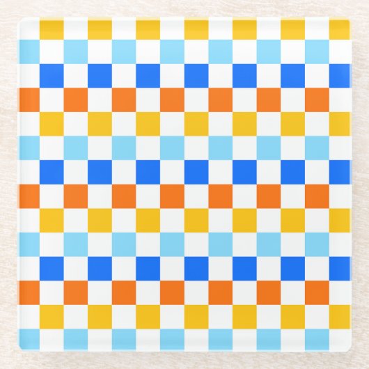 Fire and ice checkerboard pattern ガラスコースター (正面)