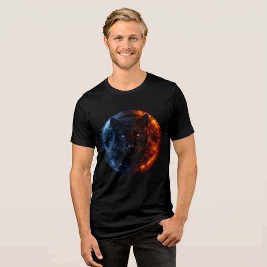 Fire and Ice Panther – Dual Element Fantasy Art トライブレンドＴシャツ (正面全面)