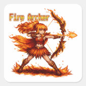 Fire Archer Pixel Art RPG Fantasy Flame Warrior スクエアシール (正面)