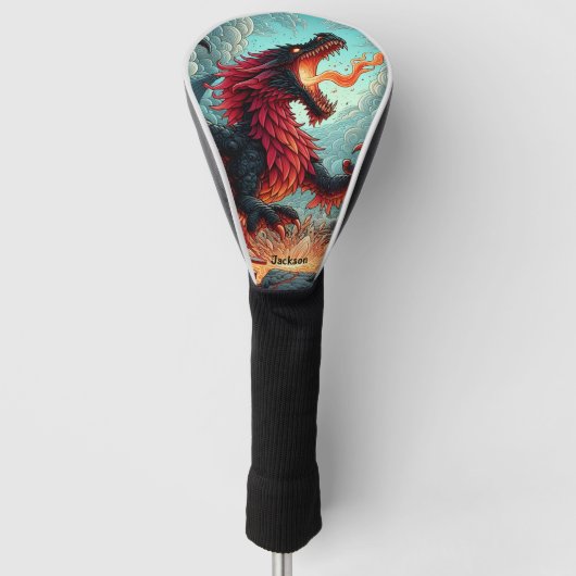 Fire Breathing Red Dragon Personalized ゴルフヘッドカバー (正面)