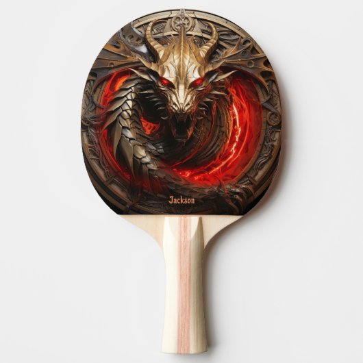 Fire Breathing Red Dragon Personalized 卓球ラケット (正面)