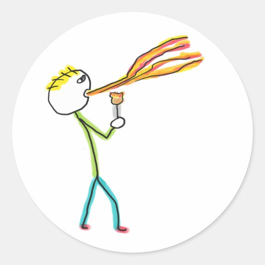 Fire Breathing Stickman ラウンドシール (正面)