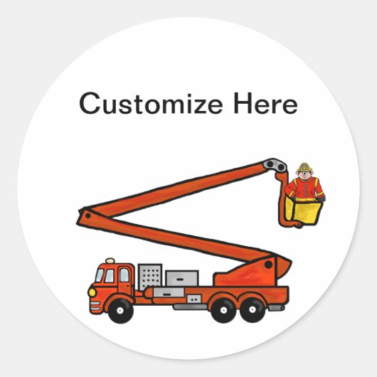 Fire Bucket Truckのステッカーまたは名前タグ ラウンドシール (正面)