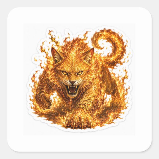 Fire Cat Fantasy Sticker スクエアシール (正面)