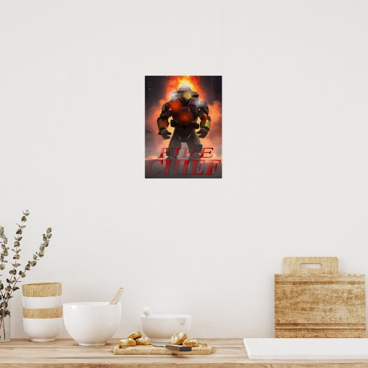 Fire Chief in Front of Flames 12X16 (Matte) Poster ポスター (キッチン)