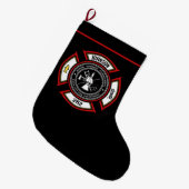 Fire Department ADD NAME Firefighter Badge Rescue ラージクリスマスストッキング (正面 (吊り時))