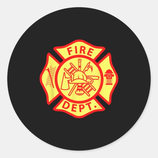 Fire Department Logo Uniform Fireman Symbol Firefi ラウンドシール (正面)