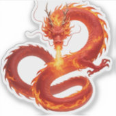 Fire Dragon Fantasy Art Design, Mythical Creature  シール (正面)