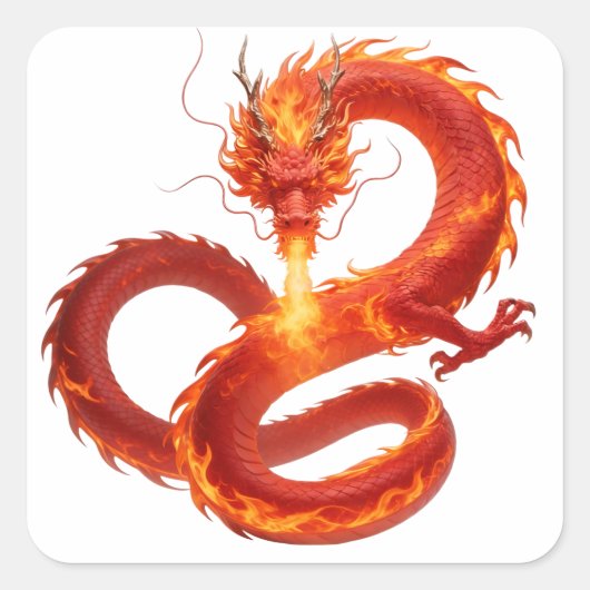 Fire Dragon Fantasy Art Design, Mythical Creature  スクエアシール (正面)