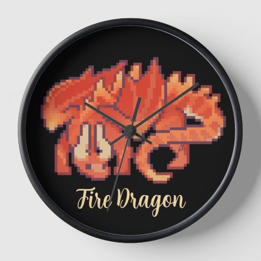 Fire Dragon pixel art 壁時計 (正面)