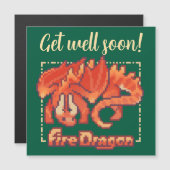 Fire Dragon pixel art Get well soon マグネット招待状 (正面/裏面)