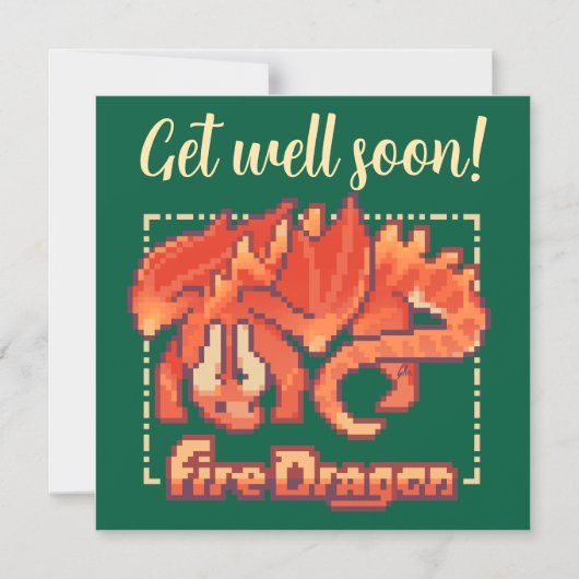 Fire Dragon pixel art Get well soon マグネット招待状 (正面)