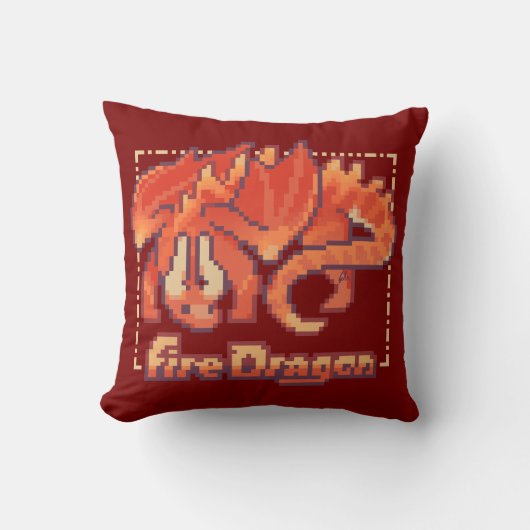 Fire Dragon, Pixel Art, pixelart クッション (正面)