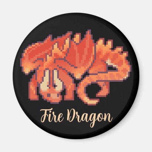 Fire Dragon, Pixelart, Pixel Art マグネット (正面)
