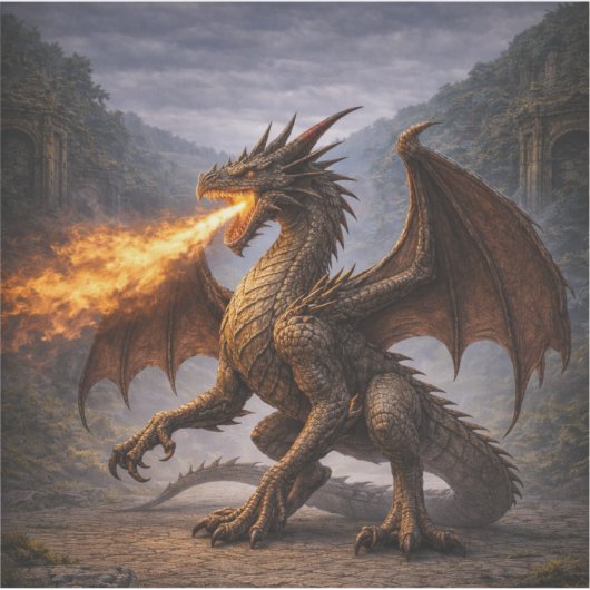 Fire Dragon Sticker – Fierce Mythical Dragon シール (正面)